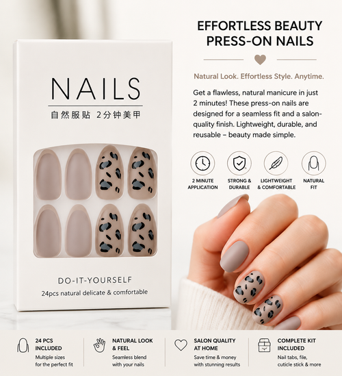 Natural Look Leopard Print Press-On Nails – DIY Salon-Quality Manicure