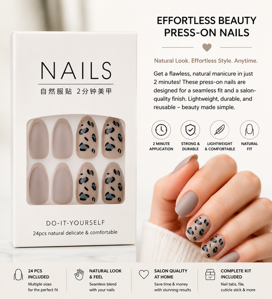 Natural Look Leopard Print Press-On Nails – DIY Salon-Quality Manicure